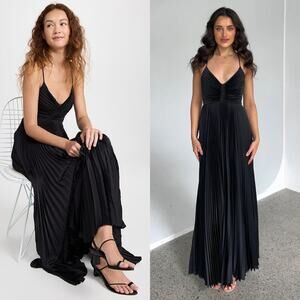 A.L.C. Aries Satin Pleated Maxi Dress Gown Long Cutout Sleeveless Black Size 6